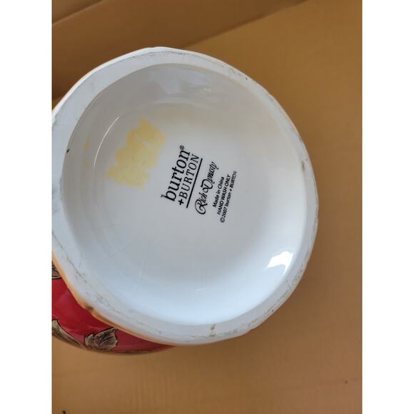 Burton+Burton Ceramic Pitcher Birds Flowers Butterflies Asian RICH DYNASTY Red - Picture 4 of 7